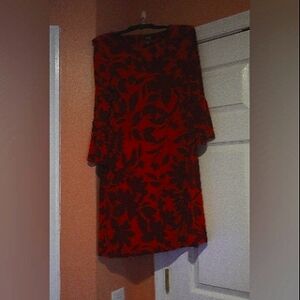 Elegant Red and Orange Floral Dress